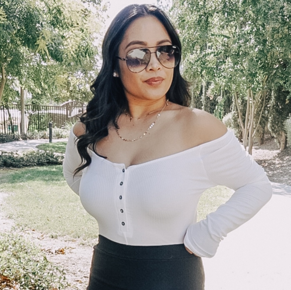 Off the shoulder ribbed bodysuit